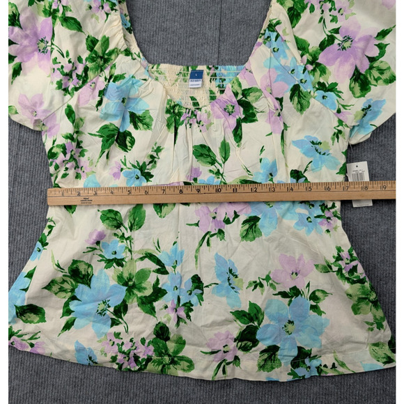 Old Navy Puff Sleeve Top Womens Large Cottage Peasant Floral Cotton Babydoll - Picture 7 of 8
